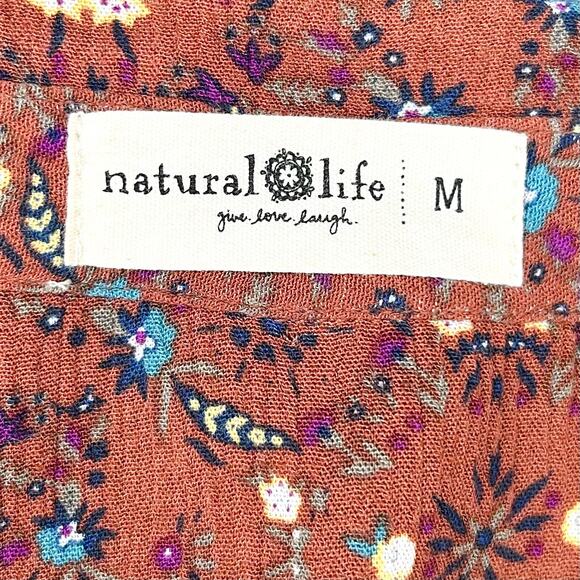 Natural Life Autumn Brown Floral Crinkle Texture Button-Up Shirt - Picture 7 of 8